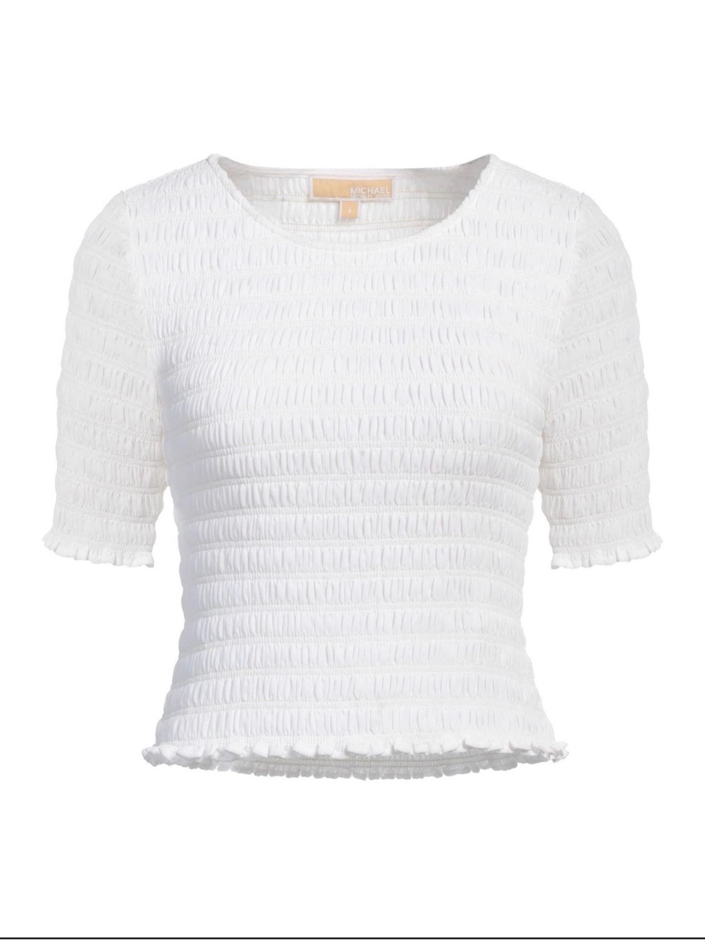 MICHAEL Michael Kors White Smocked Crop Top Ruffle Stretch Blouse XS/S